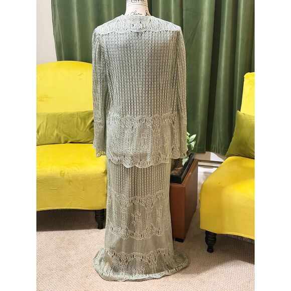 Vintage Damainou Metallic Knit Evening Set – Maxi Dress & Jacket Sage Silver, M - Picture 7 of 10